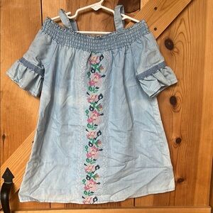 Self Esteem Light Blue Top with Floral Embroidery Girls Size 6